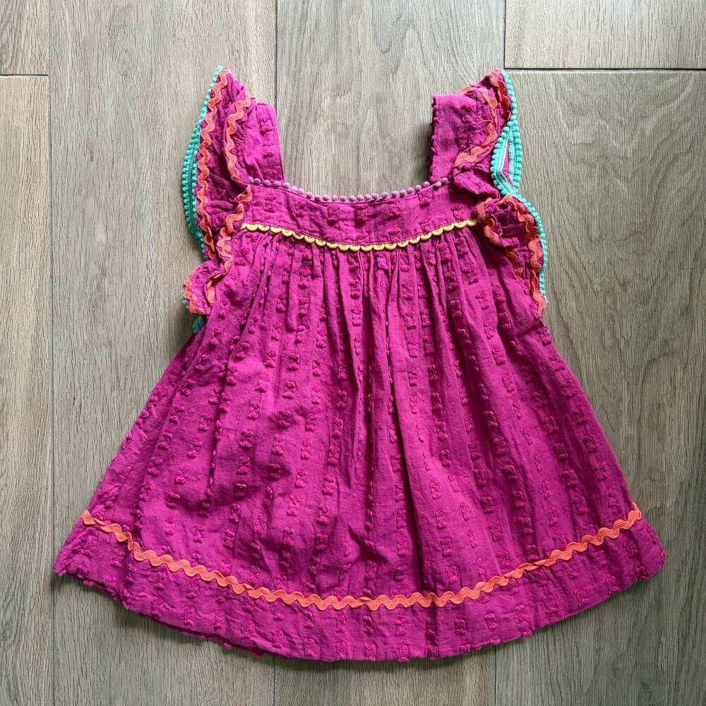 Matilda Jane Piggyback Tunic Top Girls Pink Dotted Cotton with Ric Rac Trim